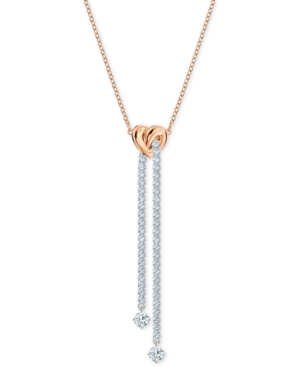 image of Swarovski Two-Tone Heart Knot & Crystal Lariat Necklace, 16-1/2