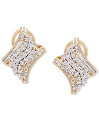 Macy's - Diamond Cluster Huggie Hoop Earrings (1 ct. t.w.) in 10k Gold