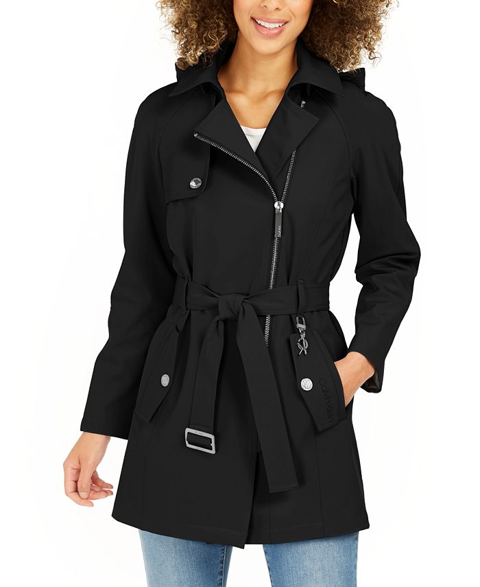 Calvin Klein Asymmetrical Belted Hooded Raincoat & Reviews - Coats 