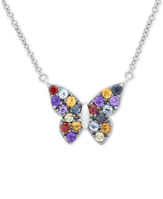 Multi-Gemstone Butterfly 17" Pendant Necklace (7/8 ct. t.w.) in Sterling Silver