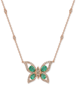 image of Le Vian Costa Smeralda Emerald (1-5/8 ct. t.w.) & Diamond (1-1/10 ct. t.w.) Butterfly 18