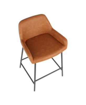 Daniella Industrial Counter Stool in Black Metal and Espresso Faux Leather by - Set Of 2