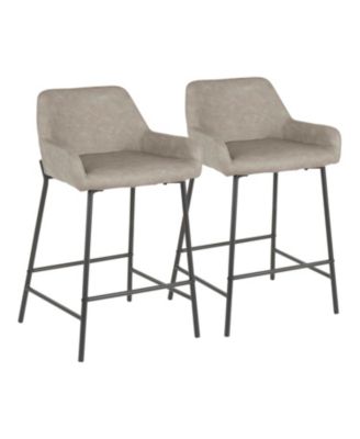 Daniella Industrial Counter Stool in Black Metal and Espresso Faux Leather by - Set Of 2