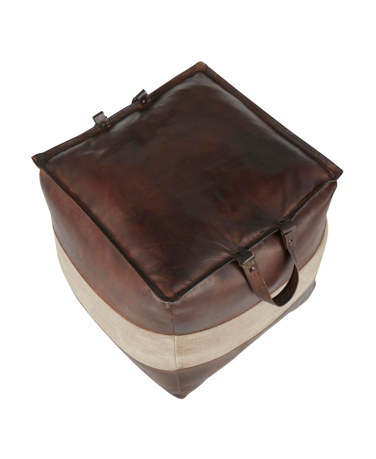 Lumisource Cobbler Industrial Pouf In Leather And Canvas By  In Espresso