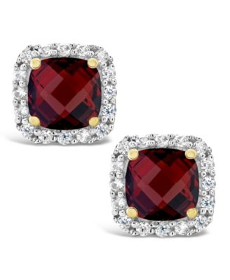 Garnet (1-1/2 ct. t.w.) and Lab Grown White Sapphire (1/5 ct. t.w.) Halo Stud Earrings in 10k Yellow Gold. Also Available in Amethyst (1 ct. t.w.) and Blue Topaz (1-1/3 ct. t.w.)