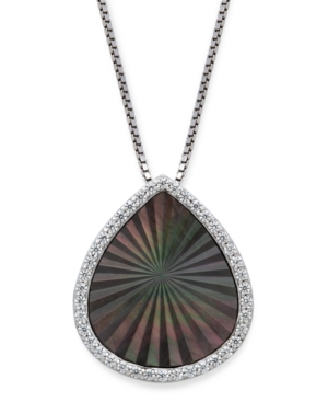 image of Black Mother of Pearl 15x13mm and Cubic Zirconia Pear Shaped Pendant with 18