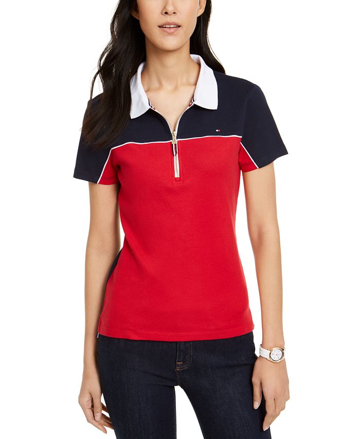 Tommy Hilfiger Cotton Colorblocked Zip Polo Shirt - Macy's