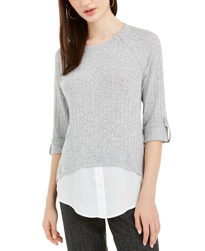 BCX Juniors' Faux-Layered Roll-Sleeve Sweater - Macy's