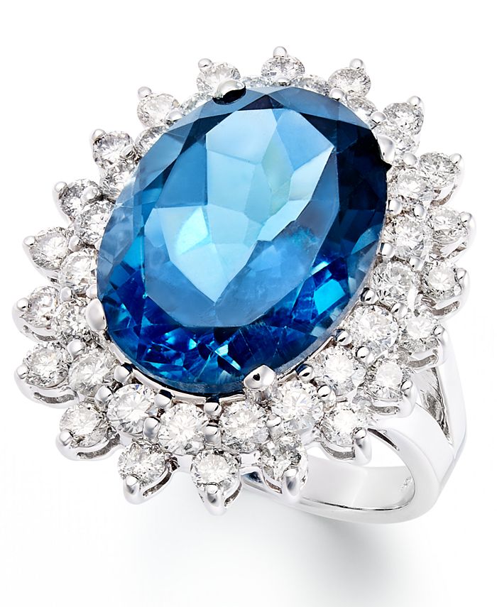 Macy's - 14k White Gold Ring, London Blue Topaz (12 ct. t.w.) and Diamond (1-5/8 ct. t.w.) Oval Ring