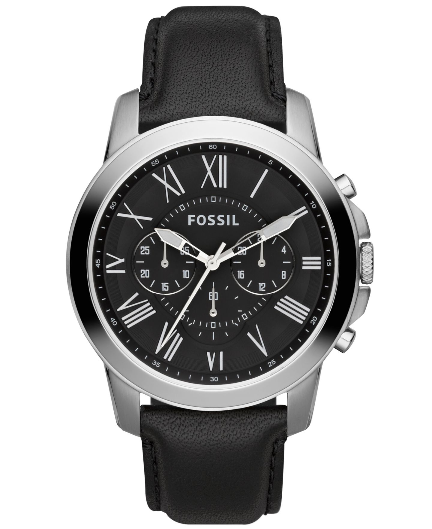 Мужские часы Fossil Chronograph Grant Black Leather Strap Watch 44mm FS4812, цвет: Чёрный — фото 1