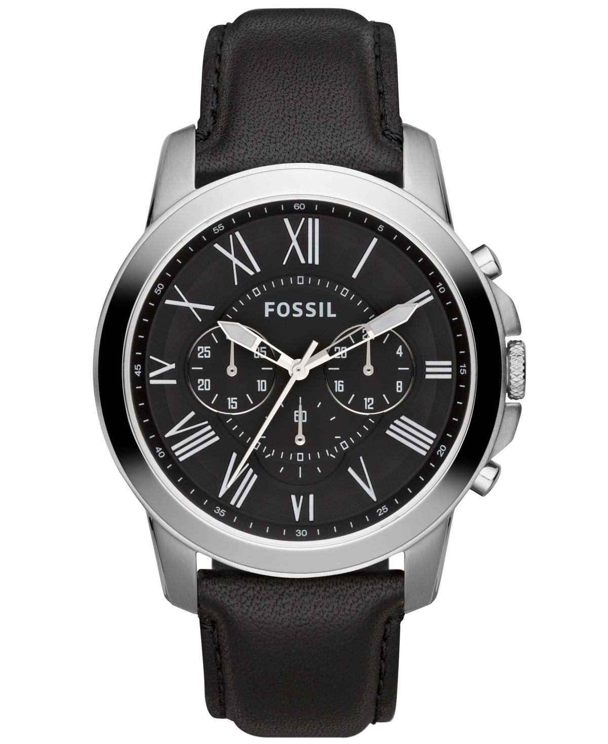 Shop Fossil Men's Chronograph Grant Black Leather Strap Watch 44mm Fs4812 In Black,black
