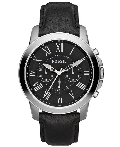 Fossil Men S Chronograph Grant Black Leather Strap Watch 44mm Fs4812 Reviews Watches Jewelry Watches Macy S