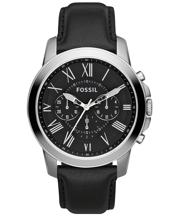 Fossil Men's Chronograph Grant Black Leather Strap Watch 44mm FS4812
