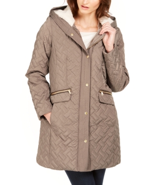 image of Cole Haan Hooded Fleece-Lined Quilted Jacket