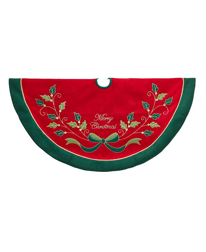 Kurt Adler 48-Inch Red and Green with Holly Tree Skirt - Macy's