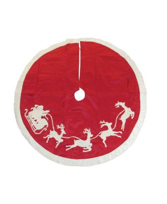 Kurt Adler - 50-Inch Red and White Santa Sleigh Embroidered Treeskirt