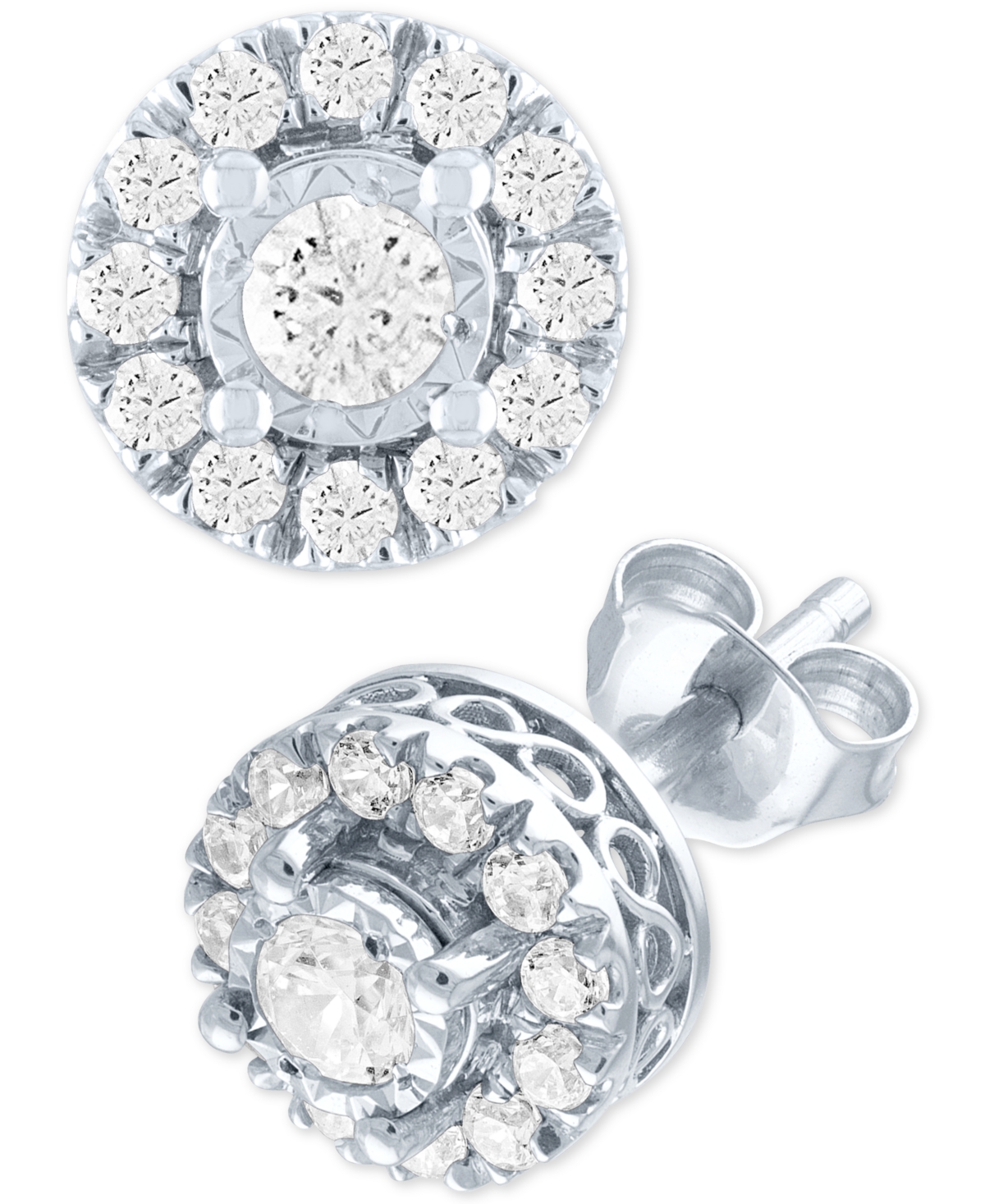 Lab Grown Diamond Cluster Stud Earrings (1/2 ct. t.w.) in Sterling Silver - White Gold