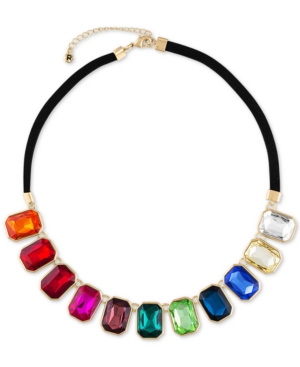 image of Rachel Rachel Roy Gold-Tone Emerald-Cut Multicolor Stone Statement Necklace, 18