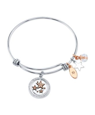 Unwritten - "Live Your Dream" Stars Bangle Bracelet in Stainless Steel & Rose Gold-Tone