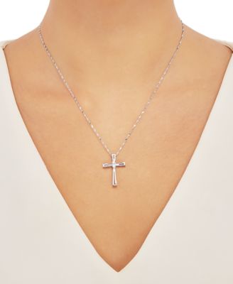 Diamond Accent Double Bar Cross Pendant in Sterling Silver or 14k Gold-Plated Sterling Silver