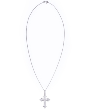image of Cubic Zirconia Cross Pendant Necklace in Fine Silver Plate