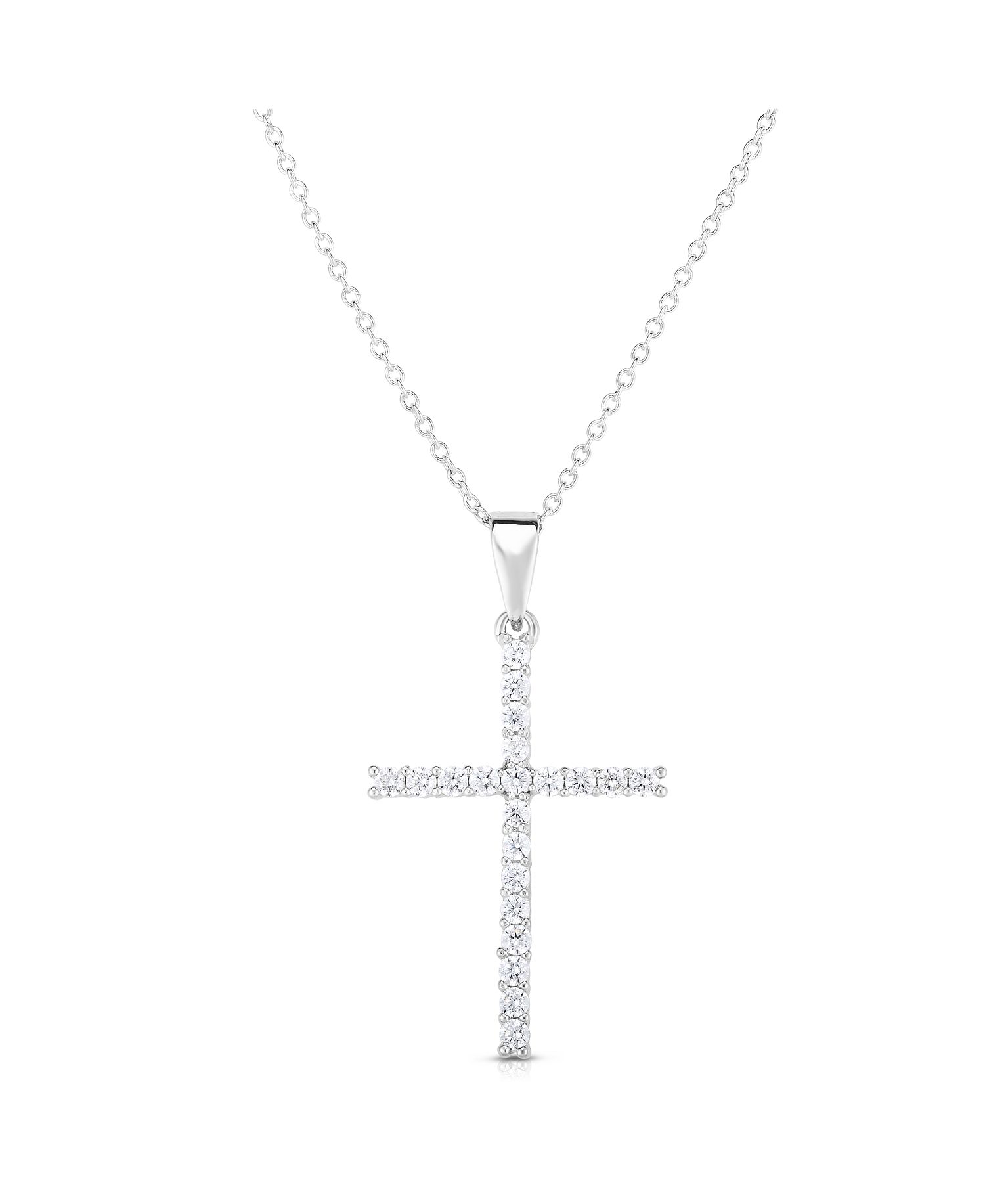 Macys Cubic Zirconia Sleek Cross Pendant In Silver Plate
