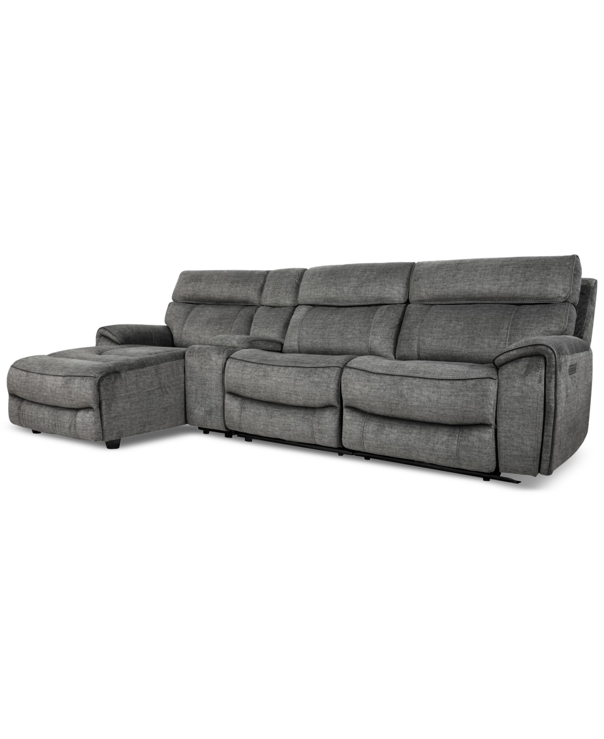 Furniture Hutchenson 4-pc. Fabric Chaise Sectional With 2 Power Recliners, Power Headrests And Console In Charcoal Moss