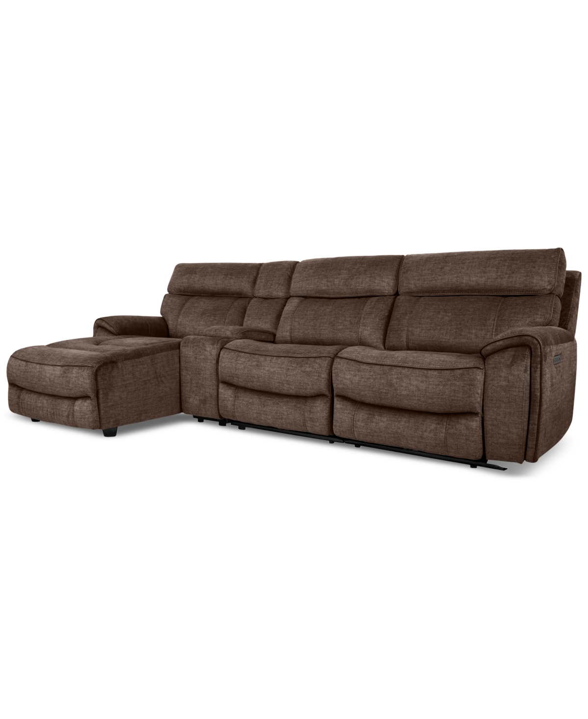 Furniture Hutchenson 4-pc. Fabric Chaise Sectional With 2 Power Recliners, Power Headrests And Console In Chocolate Brown