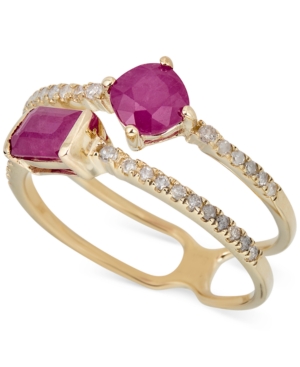 image of Certified Ruby (1-1/10 ct. t.w.) & Diamond (1/5 ct. t.w.) Double Band Statement Ring in 14k Gold