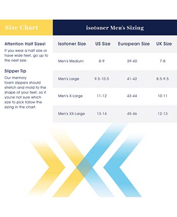 Totes slippers deals size chart