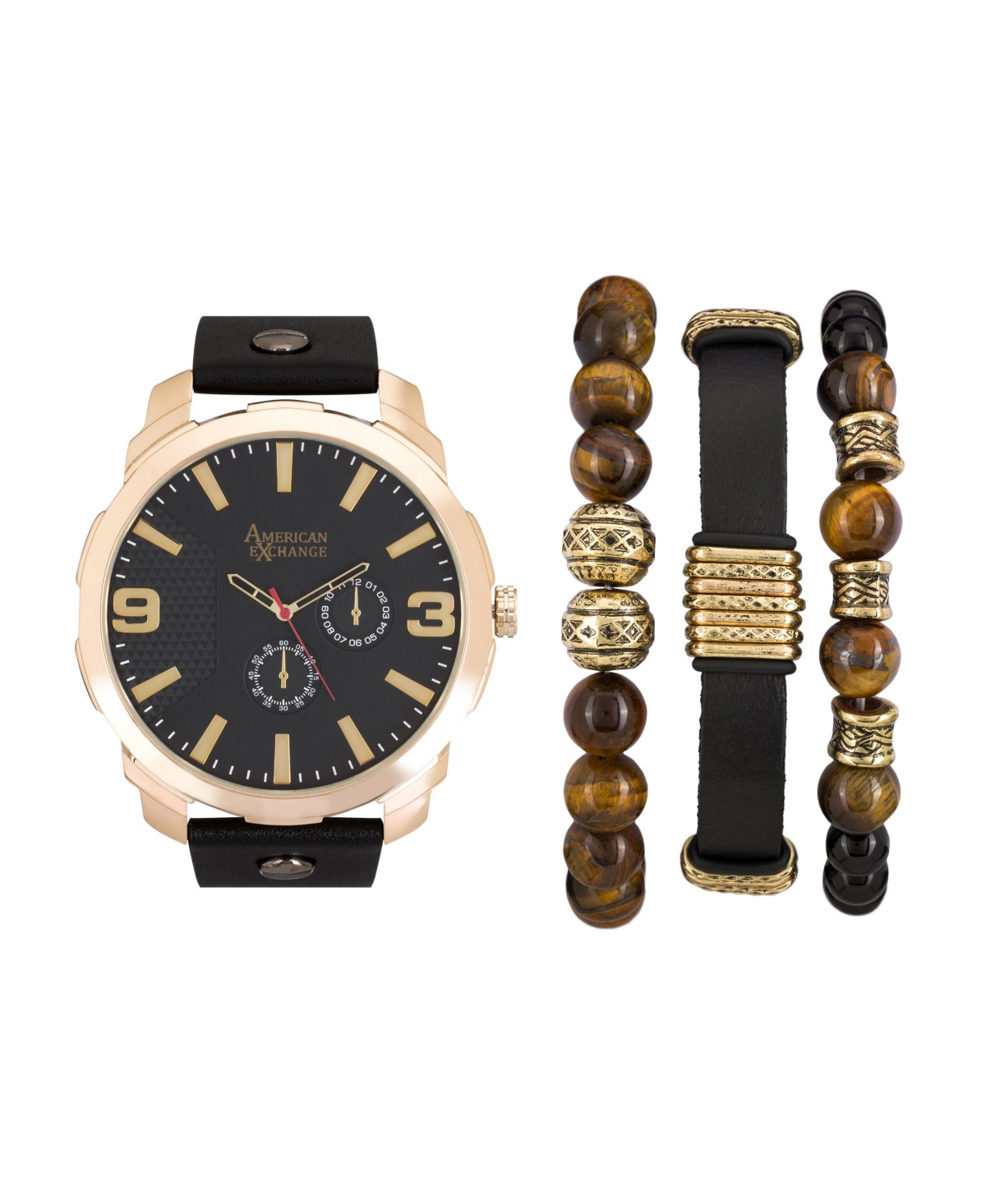 Men's Black/Gold Analog Quartz Watch And Holiday Stackable Gift Set - Black/gold