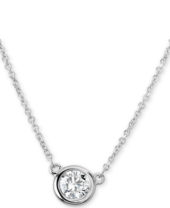 Macy's - Certified Diamond Bezel Pendant Necklace (3/8 ct. t.w.) in 14k White Gold, 16" + 2" extender