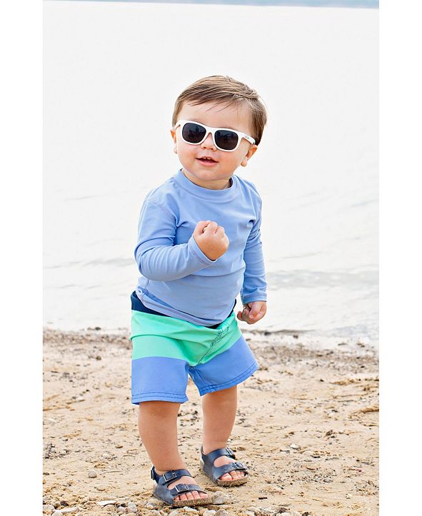 RuggedButts Baby Boys Long Sleeve Rash Guard Swim Trunk Set, 2 Piece