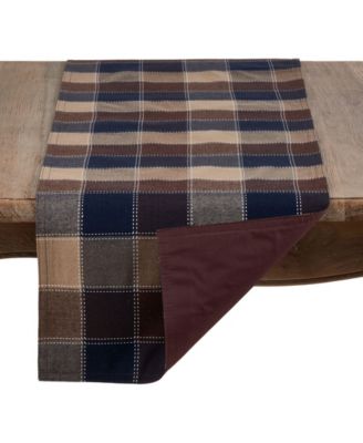 Stitched Plaid Cotton Blend Table Runner