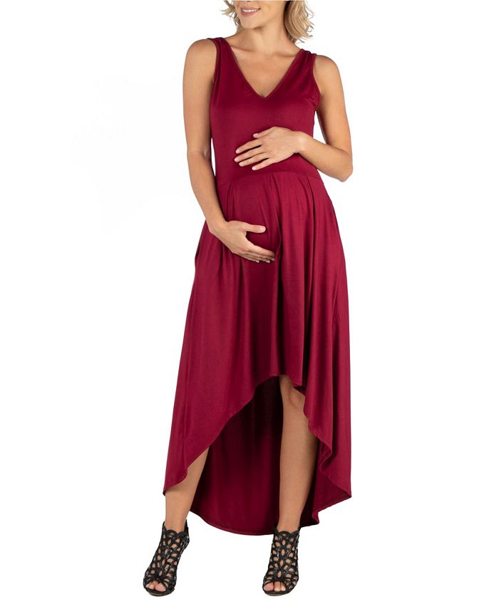 24seven Comfort Apparel Sleeveless Fit N Flare High Low Maternity