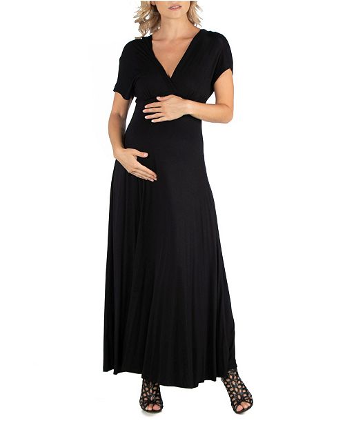 24seven Comfort Apparel Cap Sleeve V Neck Maternity Maxi Dress