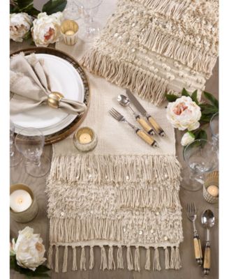 Cotton Table Runner with Sequin Moroccan Design