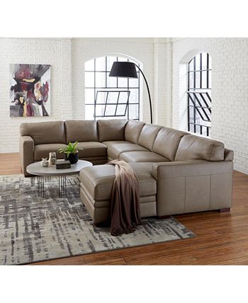 Furniture - 3-Piece Leather Sectional with Chair