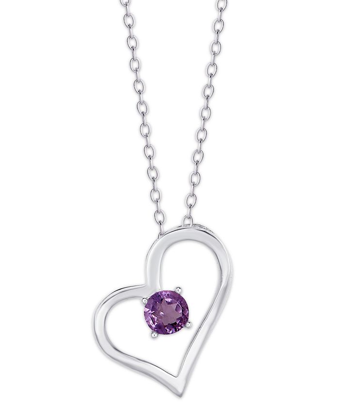 Macy s Simulated Birthstone Heart Pendant Necklace in Silver Plate