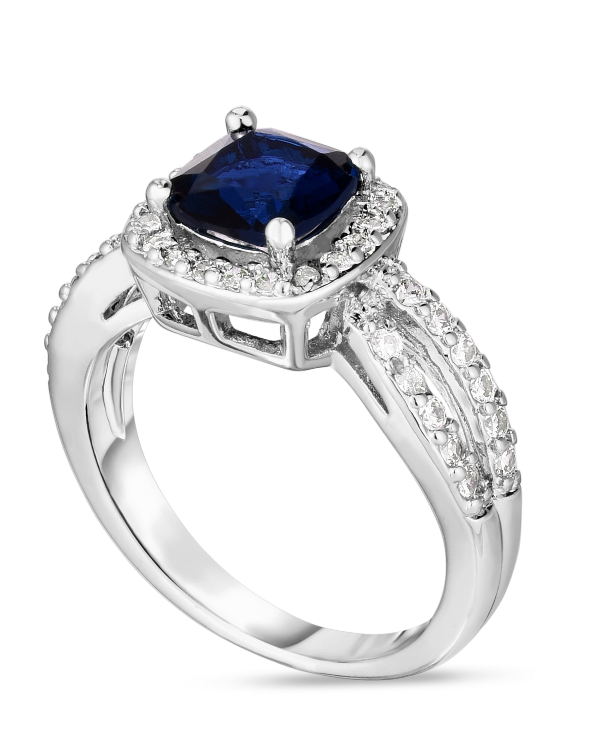 Macy's Simulated Birthstone Cushion Cubic Zirconia Halo Solitaire Ring In Silver Plate In September,simulated Sapphire