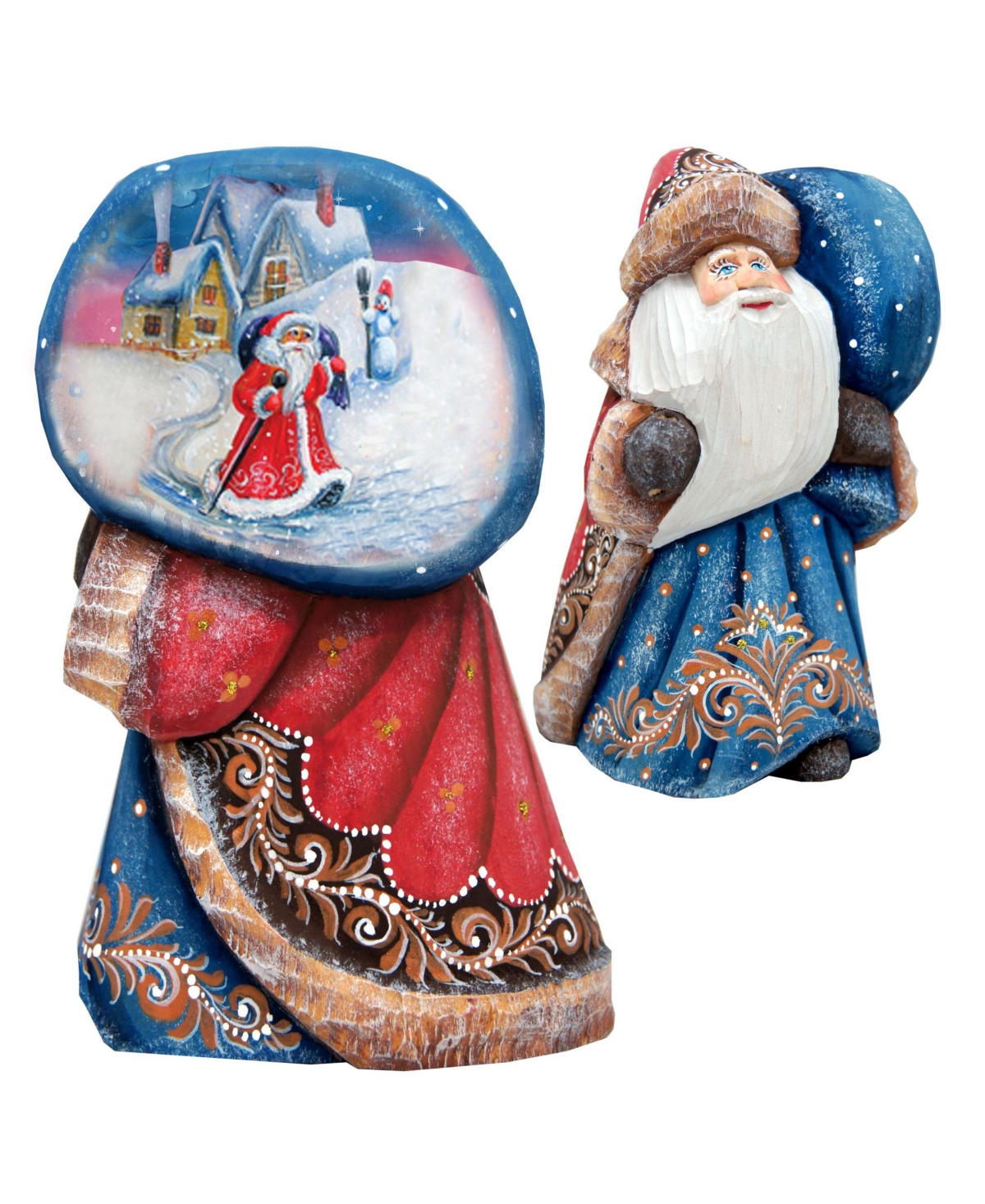 Woodcarved Santa with Bag 2 Figurine - Multi