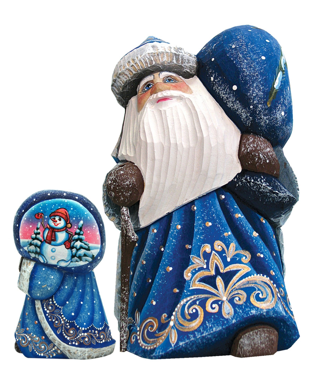 Woodcarved and Hand Painted Santa Snow Day Yuletide with Bag Figurine - Multi
