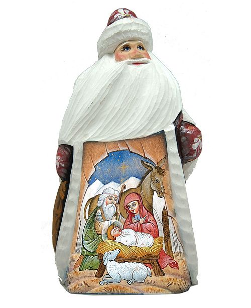 G Debrekht Woodcarved And Hand Painted Santa Nativity Figurine