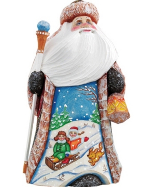 G.debrekht Woodcarved And Hand Painted Downhill Race Santa Figurine In Multi