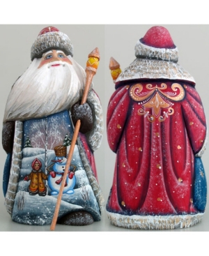 G.debrekht Woodcarved And Hand Painted Girl And Snowman Santa Figurine In Multi