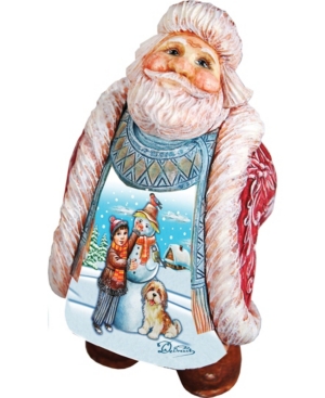 G.debrekht Scenic Santa With Child And Dog Making Snowman Figurine In Multi