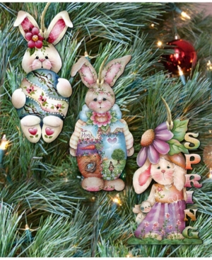 Designocracy Spring Wooden Ornament - Set Of 3 In Multi