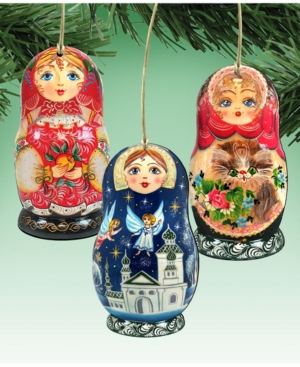 Designocracy Story Dolls Wooden Ornaments, Set Of 3 In Multi