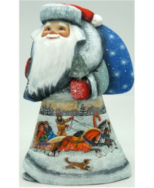 G.debrekht Woodcarved And Hand Painted On The Go Troika Santa Figurine In Multi