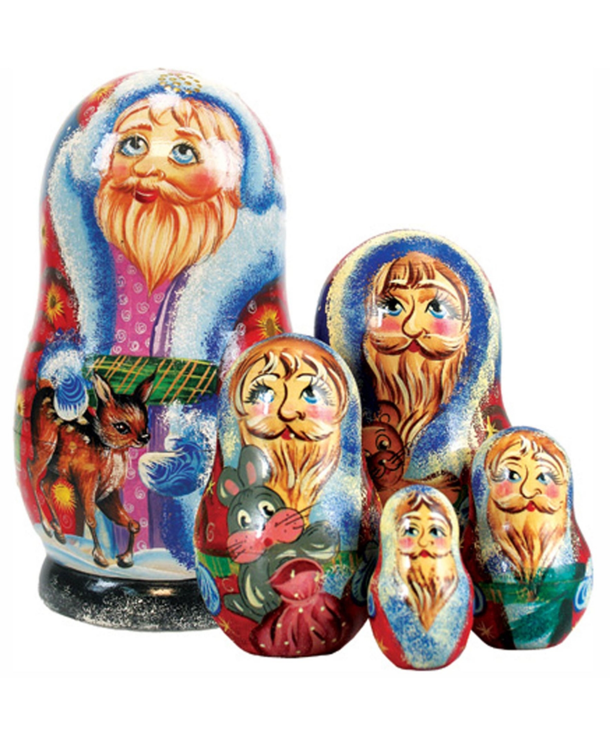 5-Piece Santa Reendear Friend Russian Matryoshka Nested Doll Set - Multi